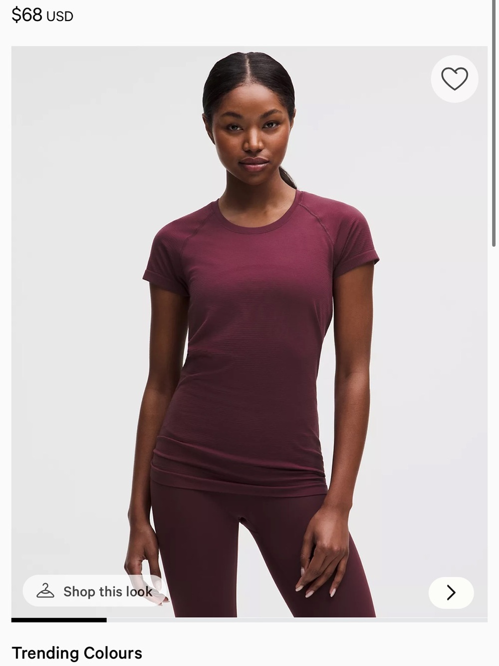 lululemon athletica Short Sleeve Crew Tee in Burgundy Bay/Burgundy Bay size 2